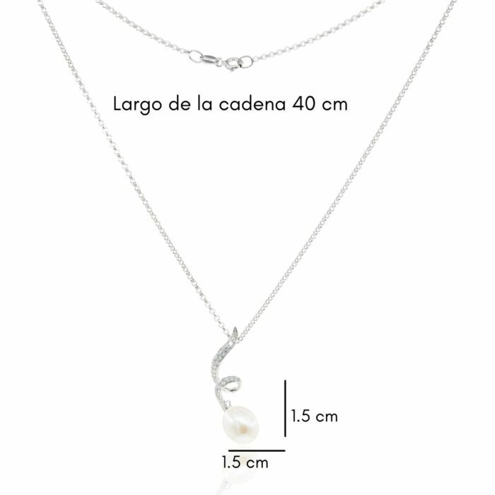 Mayfer,Collar de plata .925 modelo de  lazo largo, circonia y  perla- Plateado. - Imagen 4