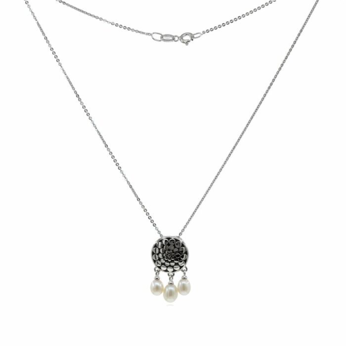 Mayfer,Collar de plata .925 modelo de boton y gota perla- Plateado.