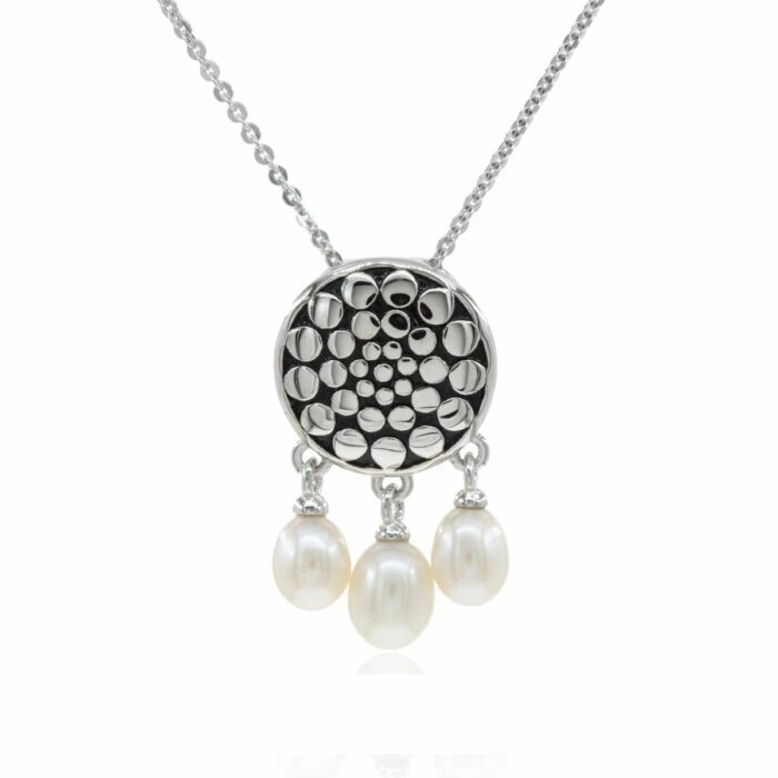 Mayfer,Collar de plata .925 modelo de boton y gota perla- Plateado. - Imagen 2