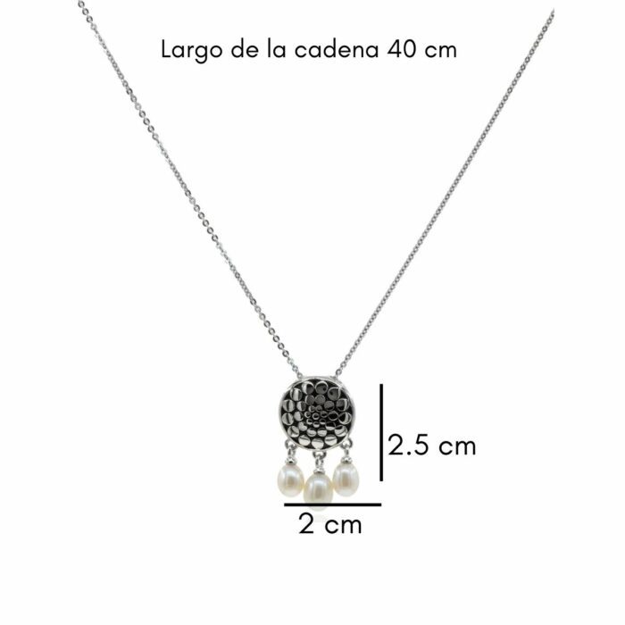 Mayfer,Collar de plata .925 modelo de boton y gota perla- Plateado. - Imagen 4