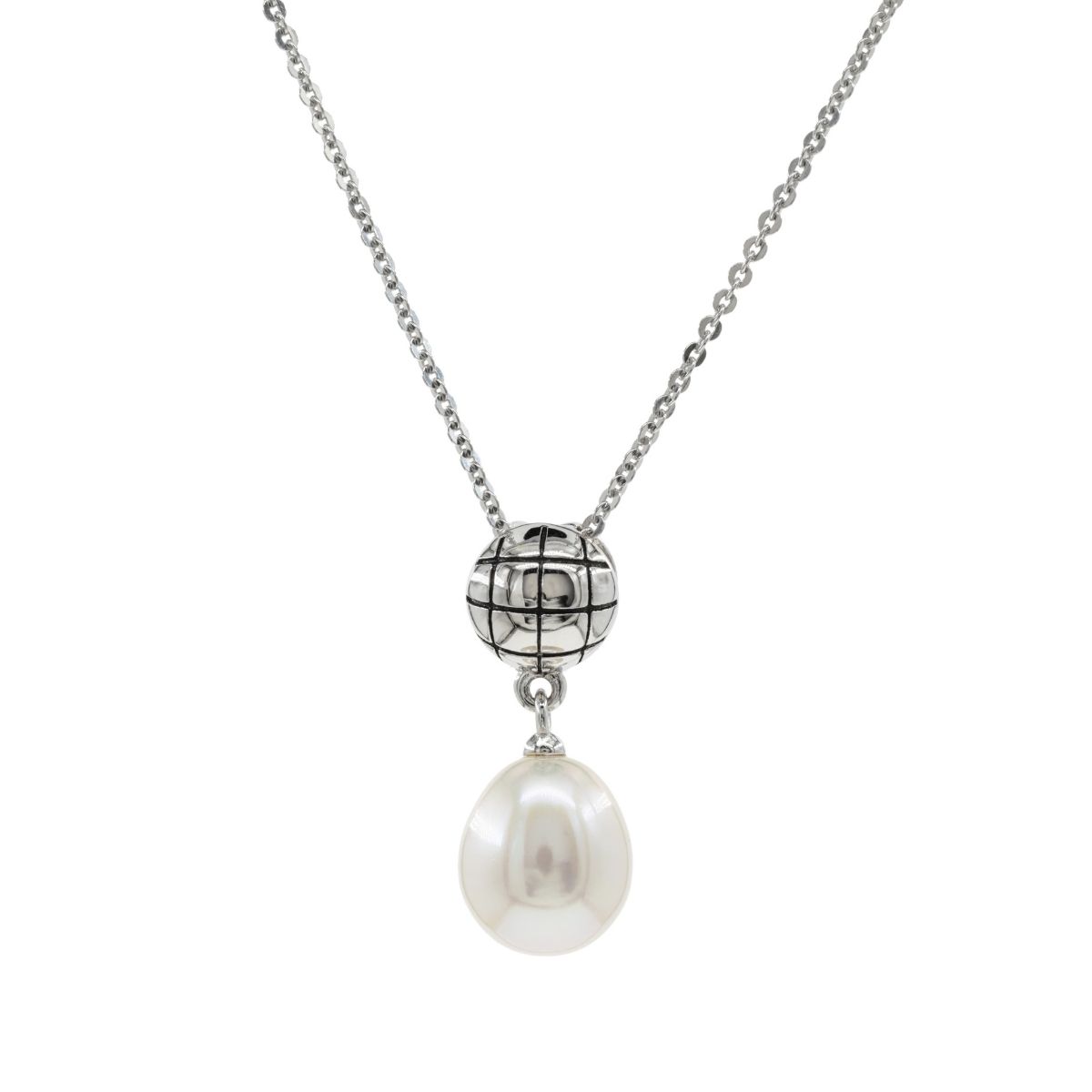 Mayfer,Collar de plata .925 modelo de boton, cuadros y perla- Plateado. - Imagen 2
