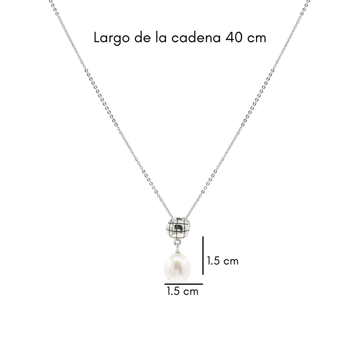 Mayfer,Collar de plata .925 modelo de boton, cuadros y perla- Plateado. - Imagen 4