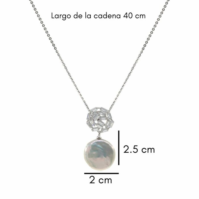 Mayfer,Collar de plata .925 modelo de boton baguette decorado con  perla circular- Plateado. - Imagen 4
