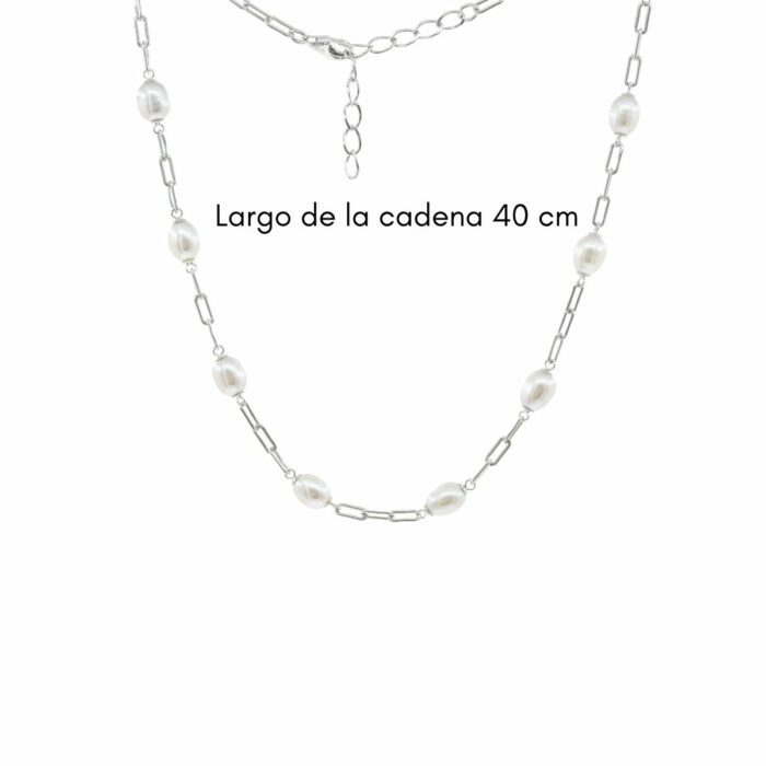 Mayfer,Cadena de plata .925 modelo de eslabon y perlas- Plateado. - Imagen 4