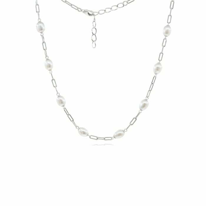 Mayfer,Cadena de plata .925 modelo de eslabon y perlas- Plateado.