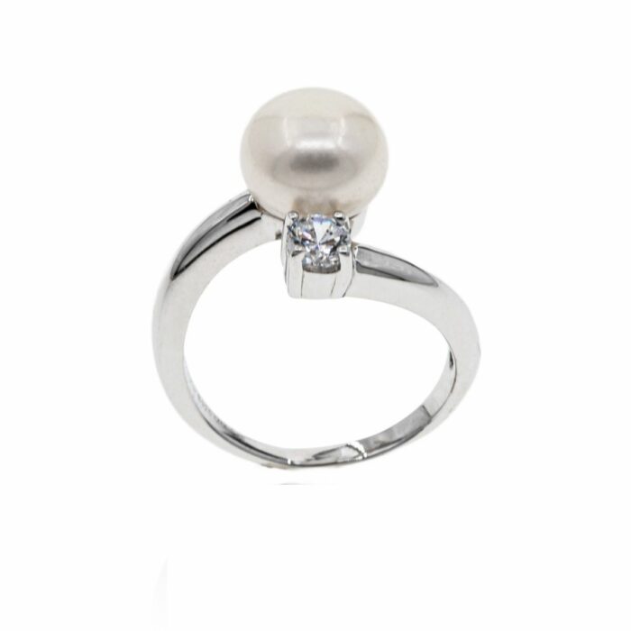 Mayfer,Anillo de plata .925 modelo envolvente circonia perla- Plateado