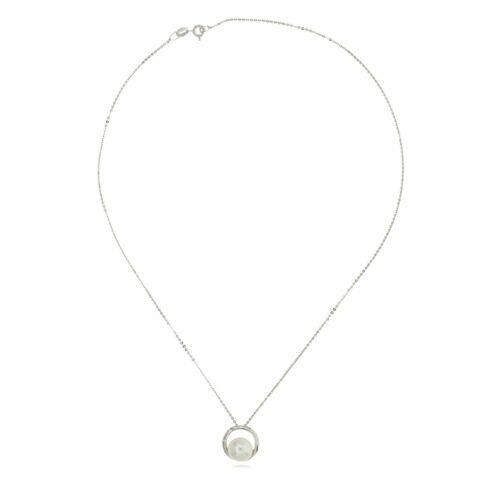 Mayfer,Collar de plata .925 modelo de circulo y perla de río - Plateado