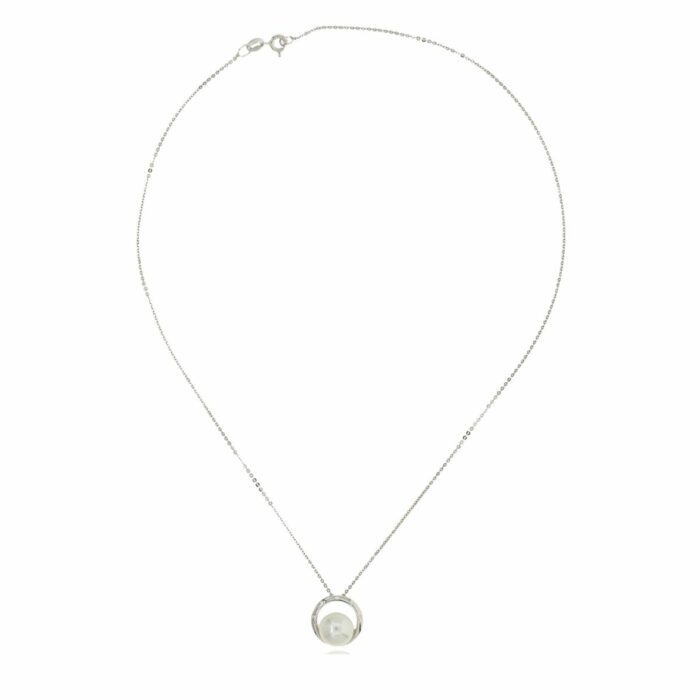 Mayfer,Collar de plata .925 modelo de circulo y perla de río - Plateado