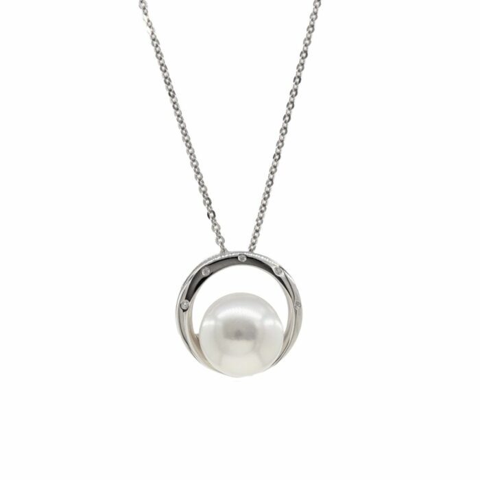 Mayfer,Collar de plata .925 modelo de circulo y perla de río - Plateado - Imagen 2