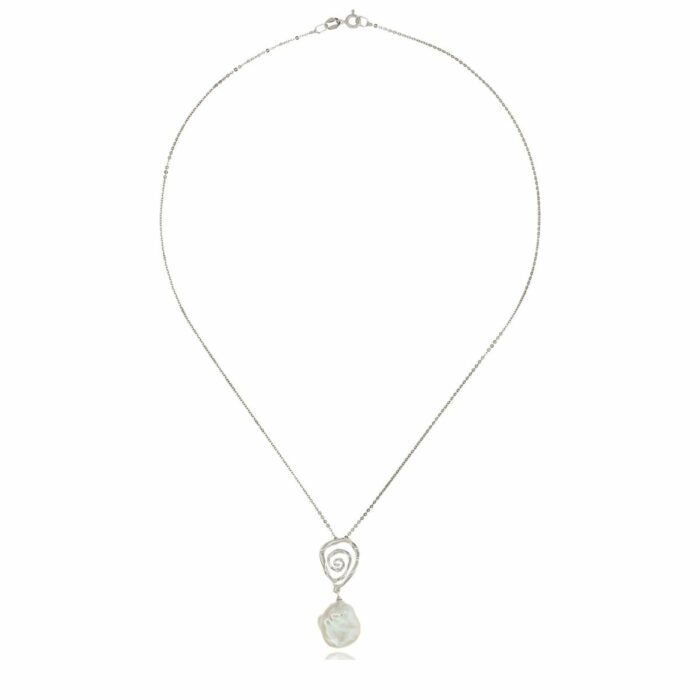Mayfer,Collar de plata .925 modelo de espiral y con perla barroca- Plateado.