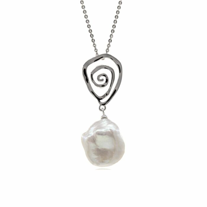 Mayfer,Collar de plata .925 modelo de espiral y con perla barroca- Plateado. - Imagen 2