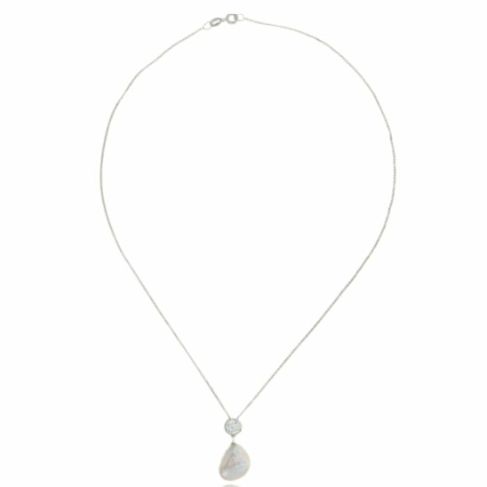Mayfer,Collar de plata .925 modelo de circonia y perla barroca- Plateado.