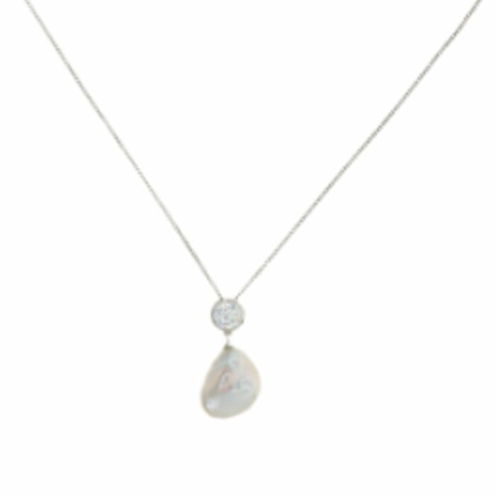 Mayfer,Collar de plata .925 modelo de circonia y perla barroca- Plateado. - Imagen 2