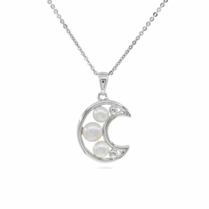 Mayfer,Collar de plata .925 modelo de luna y 3 perlas- Plateado. - Imagen 2