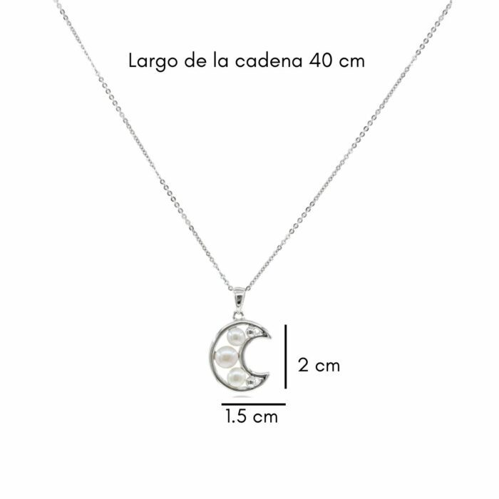 Mayfer,Collar de plata .925 modelo de luna y 3 perlas- Plateado. - Imagen 4