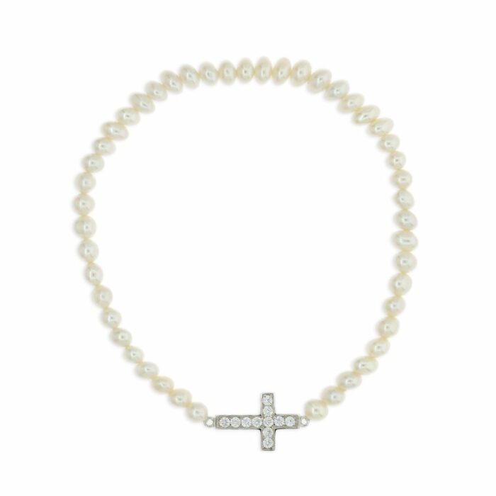 Mayfer,Pulsera de plata .925 modelo de cruz decorado y circonias- Plateado.