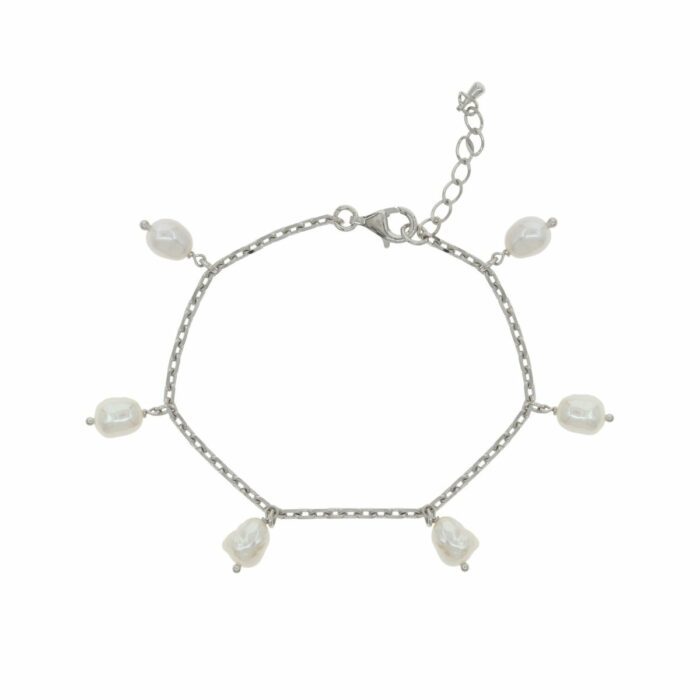 Mayfer,Pulsera de plata .925 modelo de charms perlas- Plateado.