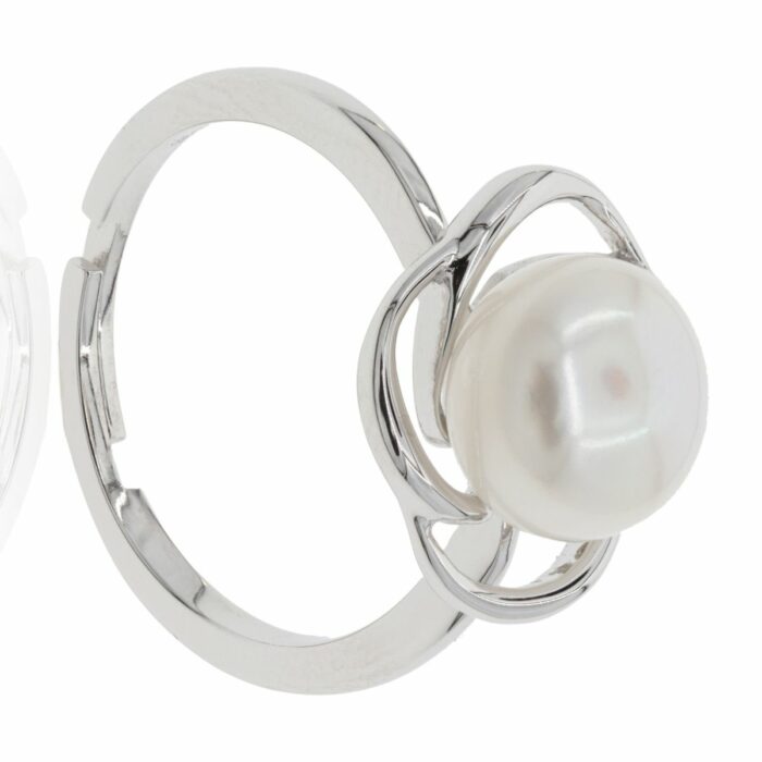 Mayfer,Anillo de plata .925 modelo de flor 4 pétalos y perla- Plateado. - Imagen 3