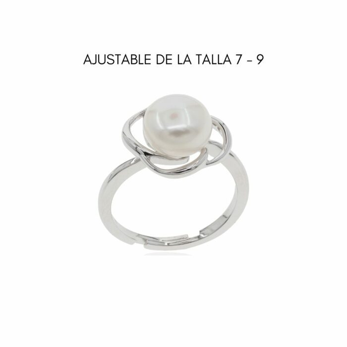 Mayfer,Anillo de plata .925 modelo de flor 4 pétalos y perla- Plateado. - Imagen 4