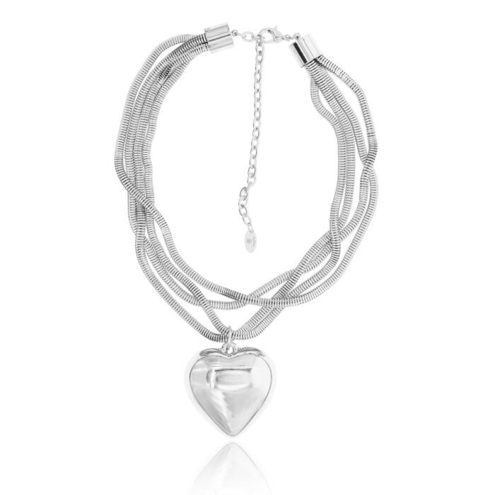Mayfer,Collar  modelo  maxi corazón - Plateado.
