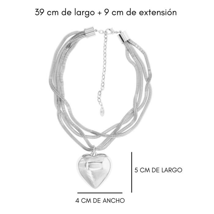Mayfer,Collar  modelo  maxi corazón - Plateado. - Imagen 4
