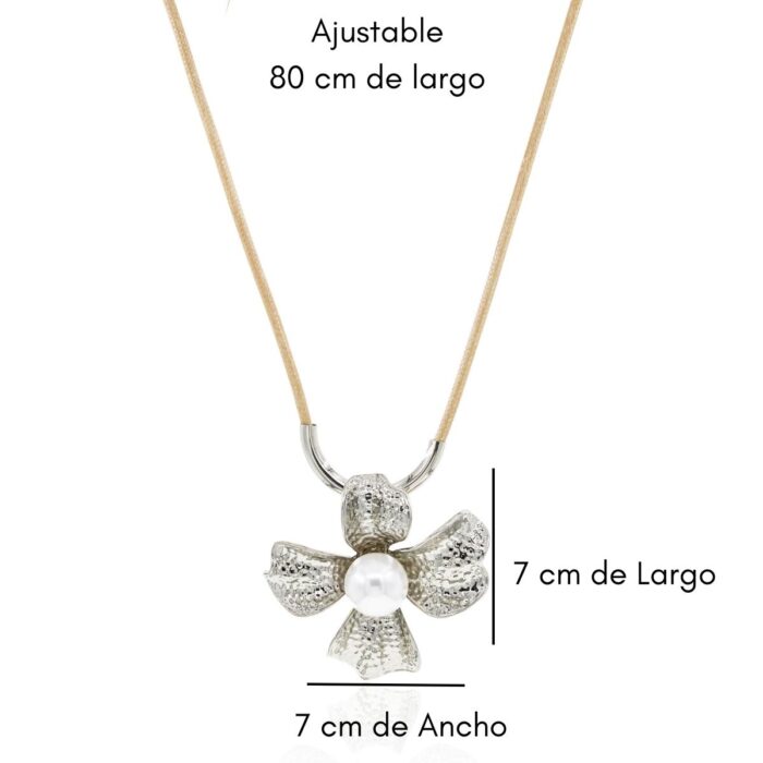 Mayfer,Collar modelo maxi flor - Plateado. - Imagen 4