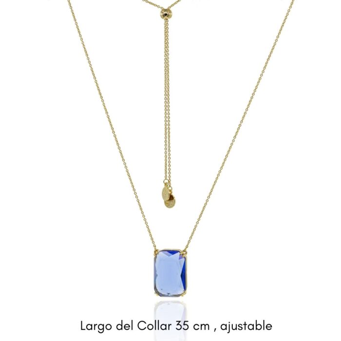 Mayfer, Collar ajustable dorado con dije de cristal grande azúl - Color Dorado - Imagen 2