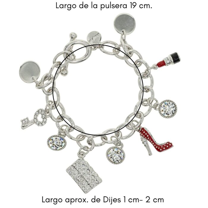 Mayfer, Pulsera con dijes femeninos- Color Plateado y rojo - Imagen 4