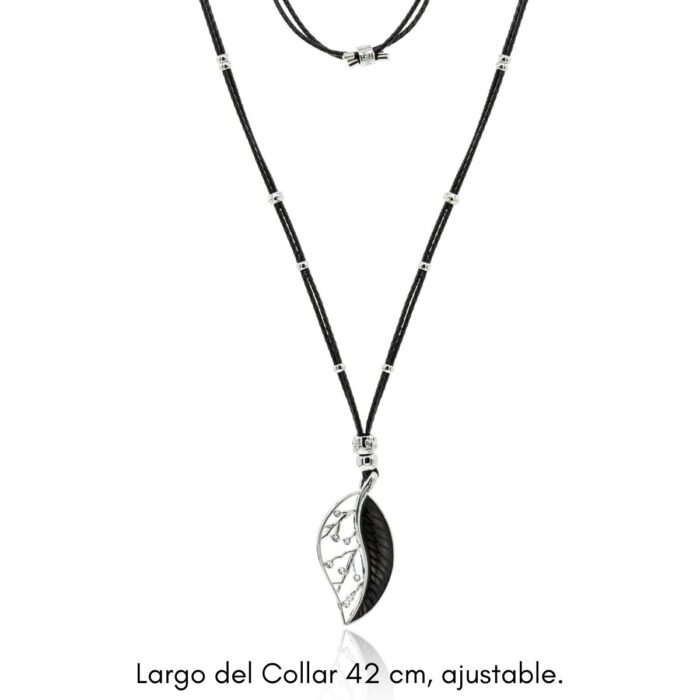 Mayfer, Collar ajustable con dije  en forma de Hoja- Color Plateado. - Imagen 2