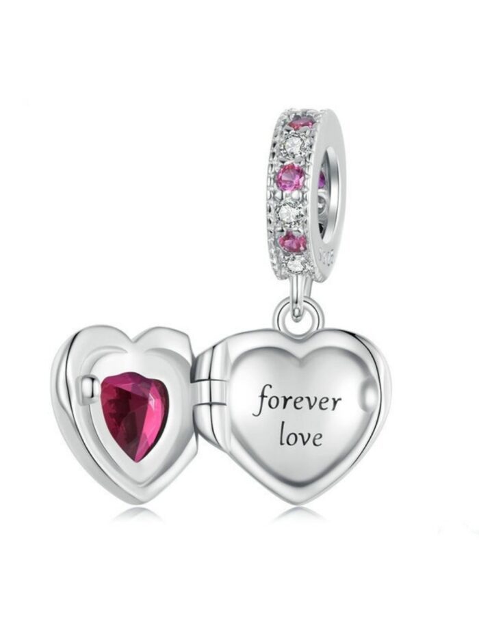 Mayfer |Charm con forma de corazon decorado en tonos  rojos - Color Plateado. - Imagen 2