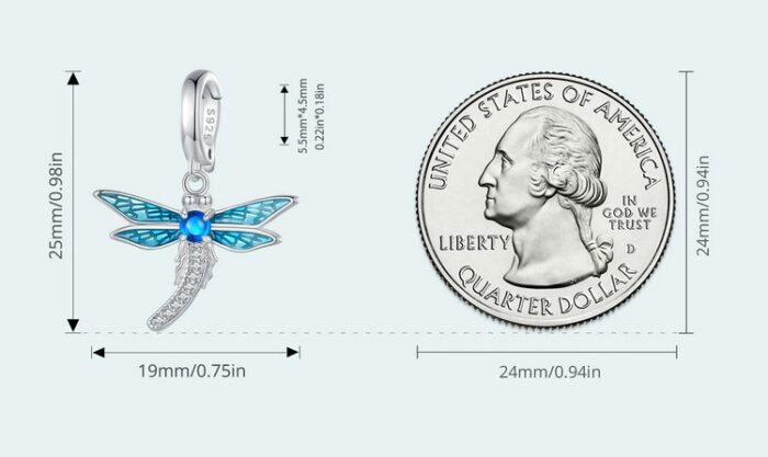 Mayfer |Charm con forma de libelula decorada en tonos azules - Color Plateado. - Imagen 7