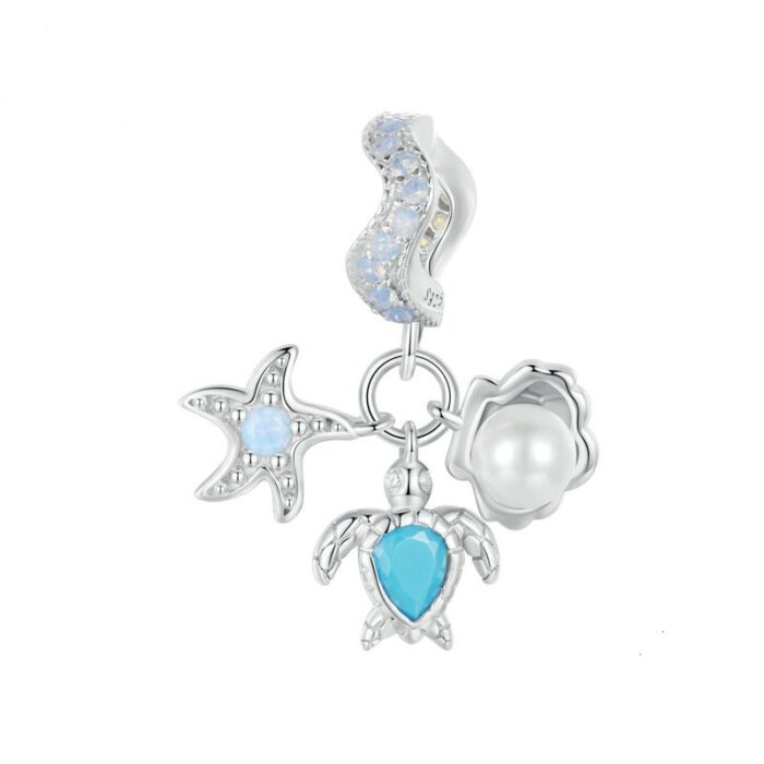 Mayfer|Charm decorado con 3 dijes mar - Color Plateado.